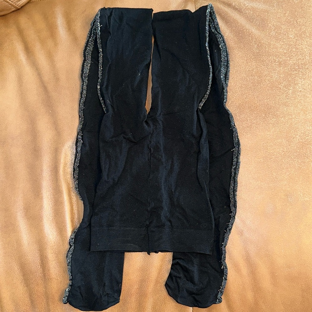 Tights hosiery pantyhose black with silver stripes on the sides size S